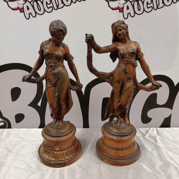 Antique Art Nouveau bronze dancer figures on socle bases.
