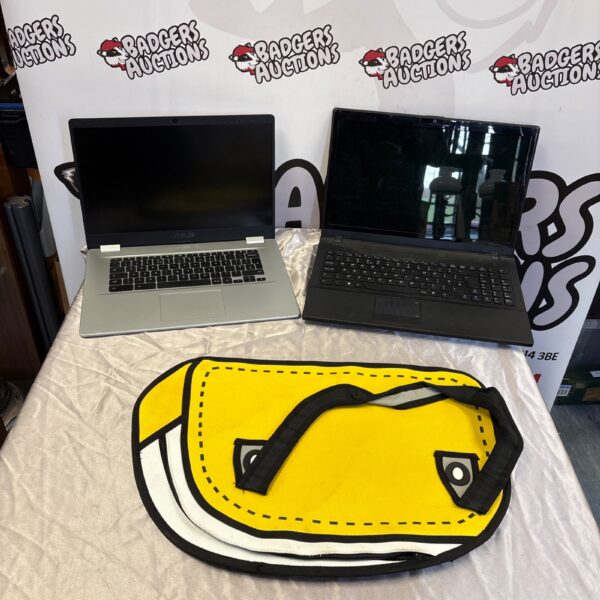 Asus Chromebook and Novatech laptop bundle with carrying bag.