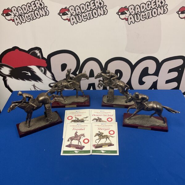 Detailed Atlas Editions racehorse figurines with certificates.