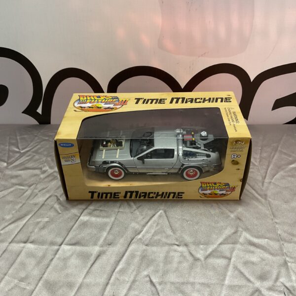 Detailed diecast Back to the Future DeLorean Time Machine model car.