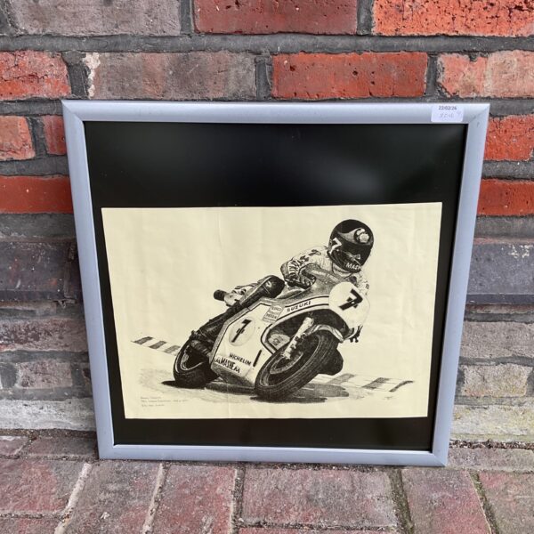 Vintage Barry Sheene Suzuki racing print for motorsport fans.