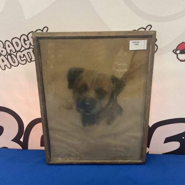 Vintage pastel painting of a terrier by Beatrice M White.