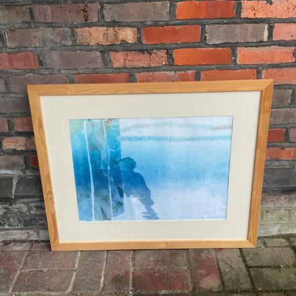 Beryl Tilley mono print "Pool Shade" abstract blue artwork