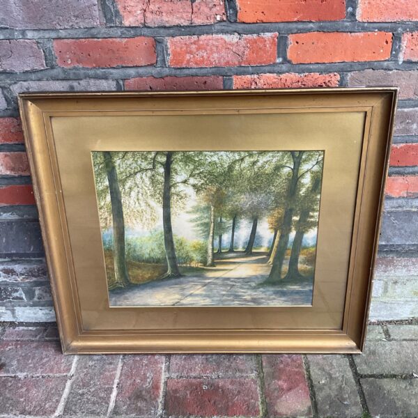Framed watercolour painting of Bisham Park landscape.