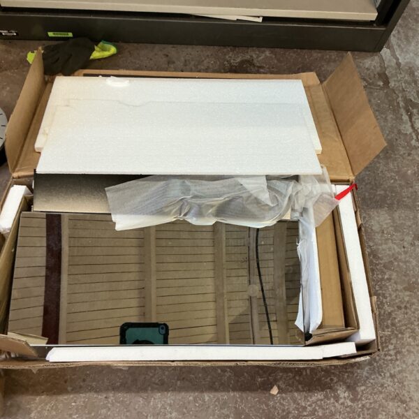 New black bathroom mirror cabinet still in original packaging.