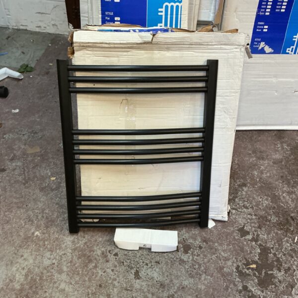 Black curved ladder radiator by Trade Taps, 700x600mm.