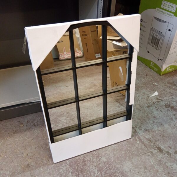 Black multi-panel mirror for modern home decor.