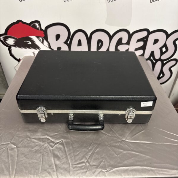 Black plastic carrying case with handle, 19 inch length.