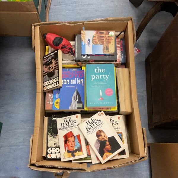 Vintage book collection featuring H.E. Bates and George Orwell.