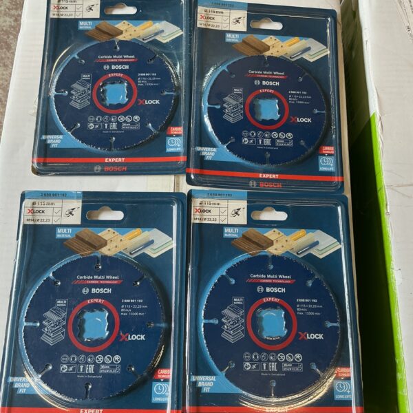 Bosch 115mm multi cutting wheels in original packaging, close-up view.