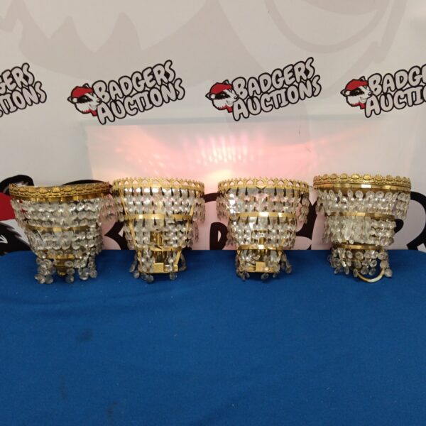 Vintage brass and crystal wall chandeliers, set of four.