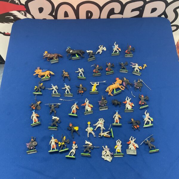 Vintage Britains Deetail knights and horses collection on display.