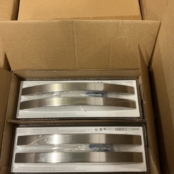Set of brushed steel door handles for interior doors.