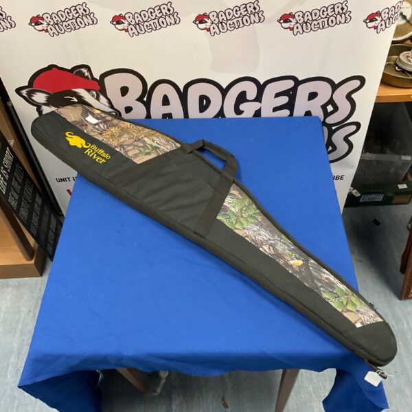 Camouflaged Buffalo River rifle slip case for firearm protection.
