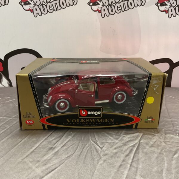 Detailed 1/18 scale Burago Volkswagen Beetle 1955 model car.