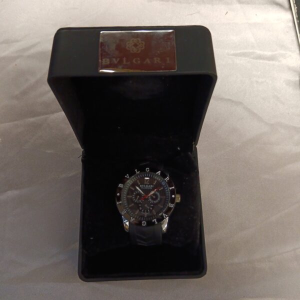 Bvlgari style gents watch in a presentation box.