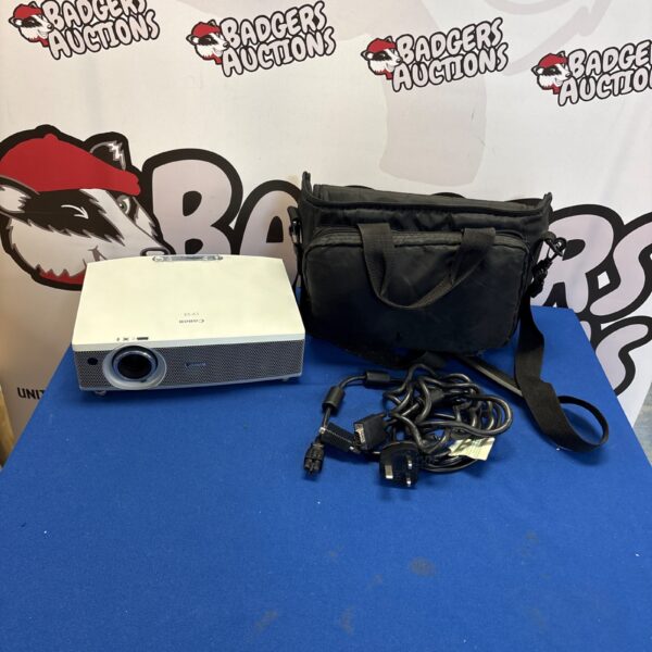 Canon LV-S3 projector with case and cables for presentations.