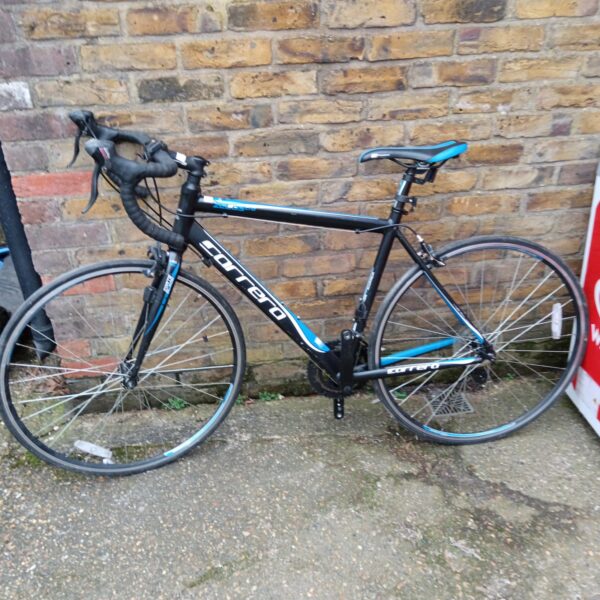 Black and blue Carrera Zelos Ltd racer bike for sale.