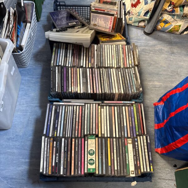 Large CD collection with vintage Hama video mixer for sale.