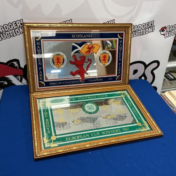 Vintage Celtic Football Club mirrors celebrating Scottish football heritage.