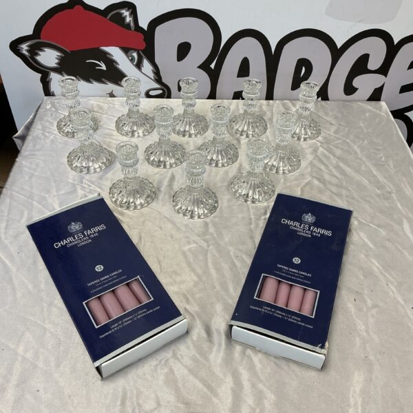 Lot of twelve Charles Farris vintage glass candle holders.