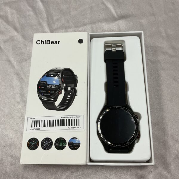 Black silicone strap Chibear digital smart watch displaying the time.