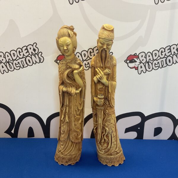 Pair of detailed 40cm resin Chinese figures for collectors.