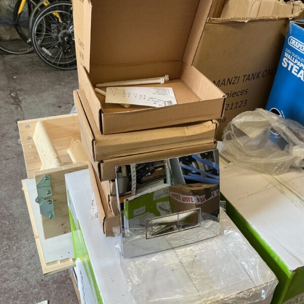 Lot of six chrome toilet flush panels for bathroom plumbing.