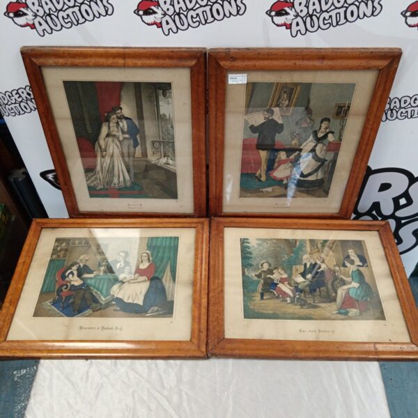 Antique classical scene engraving in a maple frame.