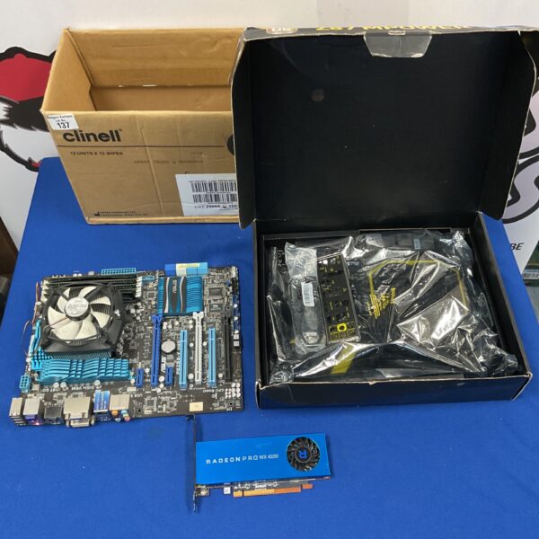 Computer motherboard and graphics card lot for repair or collection.