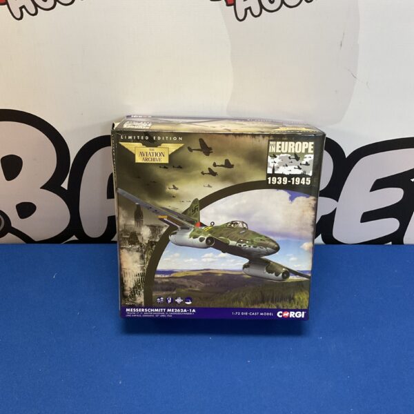 Detailed Corgi Messerschmitt ME262A-1A diecast model, WWII aviation collectible.