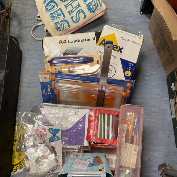 Large lot of crafting materials including a laminator and heat gun.