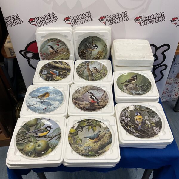 Danbury Mint Birds of Britain plates collection, detailed porcelain wildlife art.