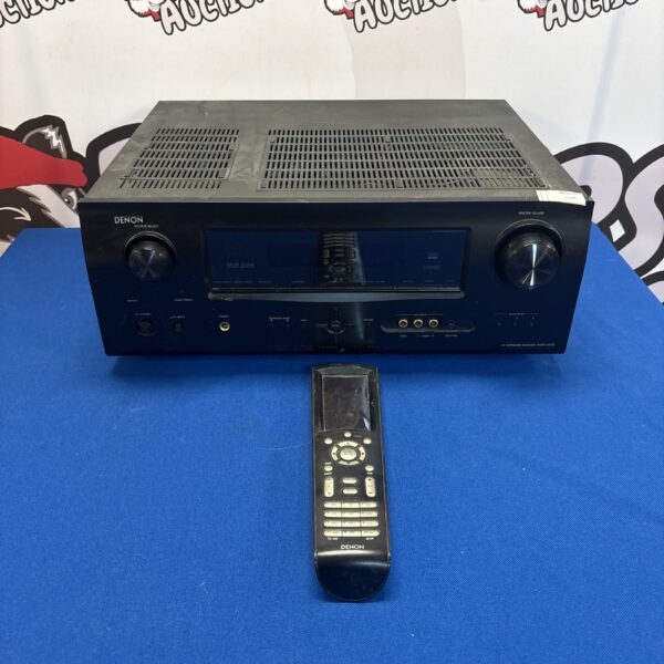 Denon AVR-1910 AV receiver with remote control, front view.