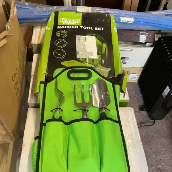 Draper garden tool set with fabric pouch and tools.