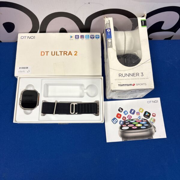 DT Ultra 2 smartwatch with Tomtom Runner 3 module displayed.