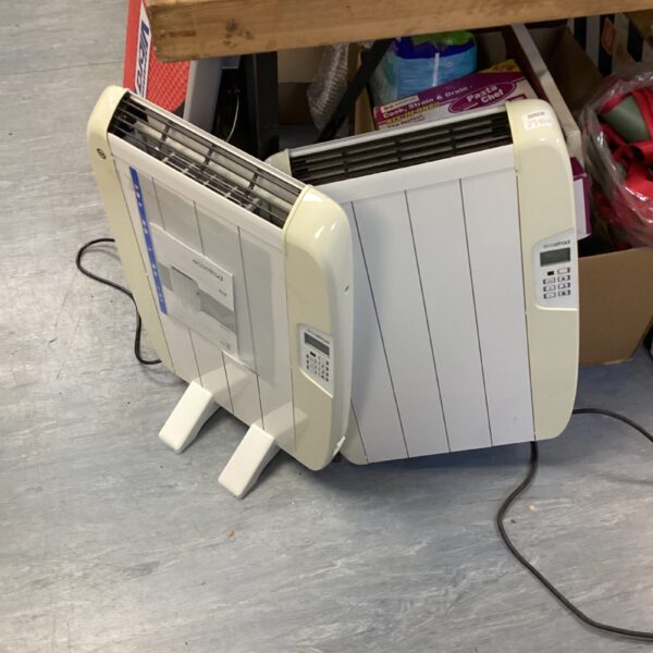 White Ecostrad electric panel heater for home heating.