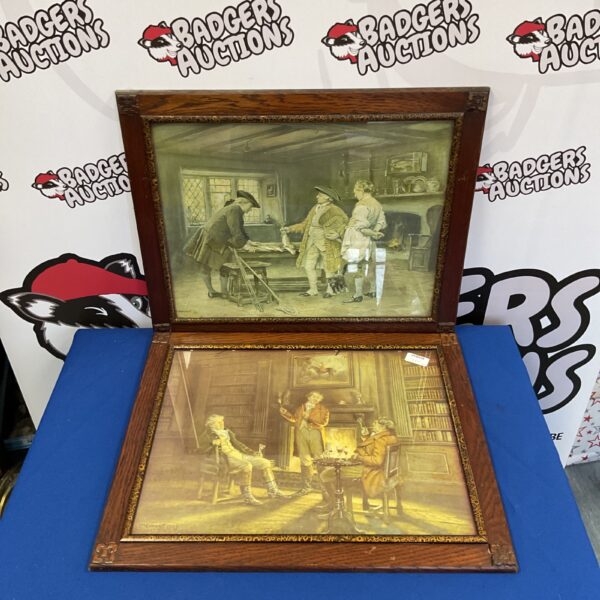 Pair of antique E M Everett prints in oak frames.