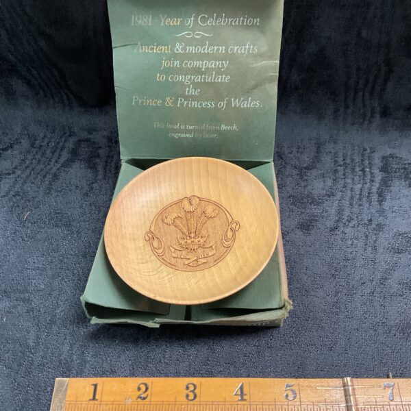 Vintage Ercol beechwood bowl commemorating the Prince and Princess of Wales.