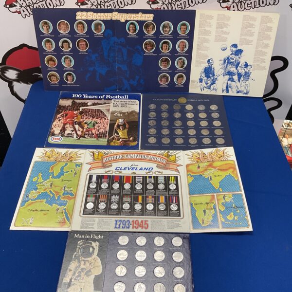 Vintage Esso football coins and medals collection, 1970s football memorabilia.