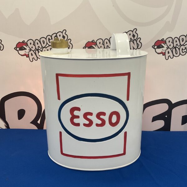 Vintage style Esso fuel can for garage or collectible display.