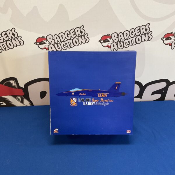 Detailed F/A-18E Super Hornet Blue Angels model aircraft for collectors.