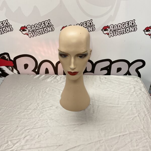 Female mannequin head for wig display and styling.