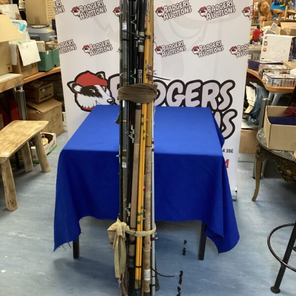 Assorted fishing rod bundle for angling and outdoor recreation.