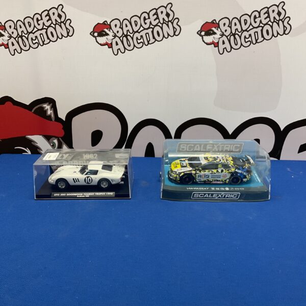Fly GTO 250 and Scalextric VW Passat slot car pairing.