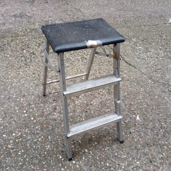 Side view of portable folding aluminium steps.