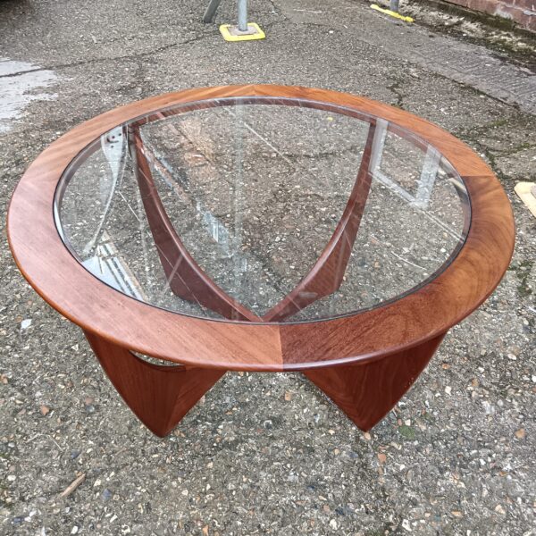 Vintage G-Plan coffee table with teak frame and glass top.