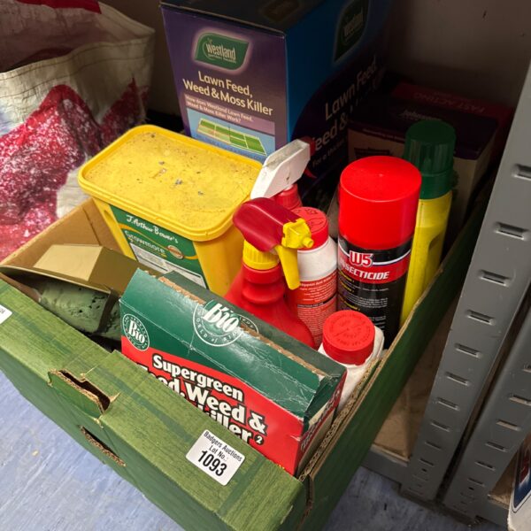 Garden and shed clearance lot with weed killer and plant feed.
