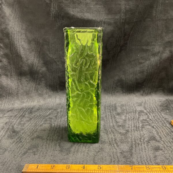Vintage green George Davidson Brama vase with textured bark effect.