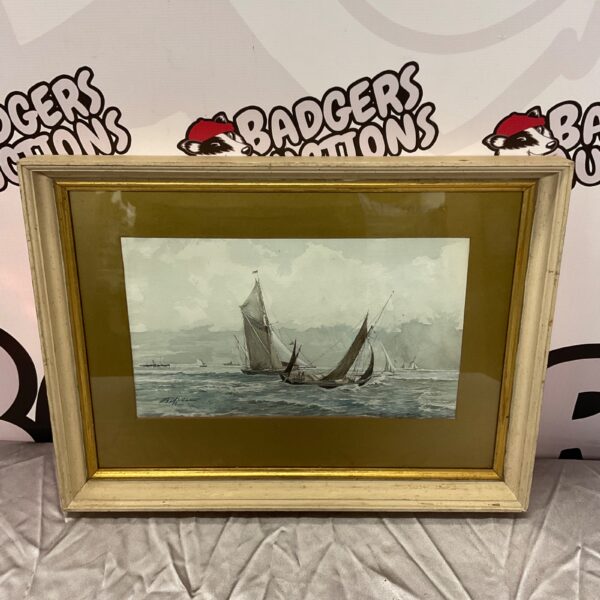 Signed Giffin watercolour painting of sailboats at full tack.